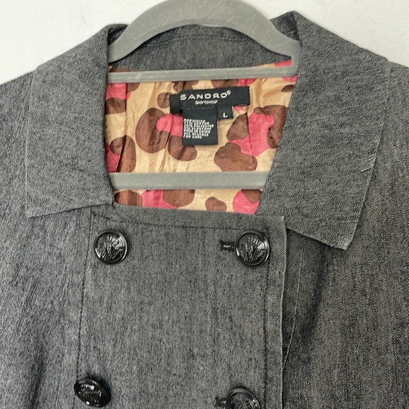 Sandro lightweight chambray double breasted pleats jacket - Picture 7 of 9